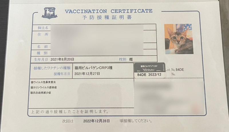 ワクチン3回目証明書